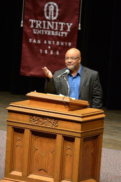 Boyce Watkins was featured speaker for the 2013 Martin Luther King Jr. Commemorative Lecture. Watkins' lecture, "Five Ways to Bring Dr. King's Dream Back to Life," was held on Thursday, Jan 17, in Laurie Auditorium. Photo by Anh-Viet Dinh.