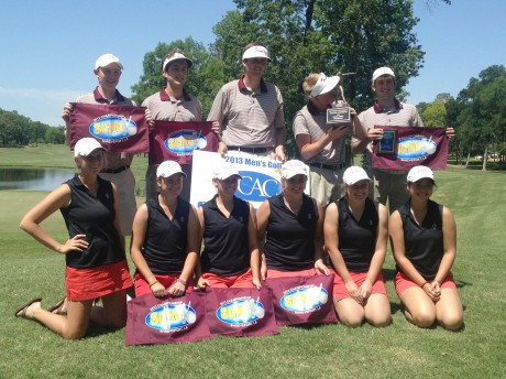 The men and women's golf teams pose for a picture after going one and two respectively at the Southern Collegiate Athletic Conference Championship tournament over the weekend. Photo courtesy of Carla Spenkoch.